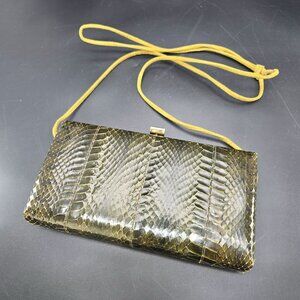 Vintage Shirl Miller Snake Skin Clutch Purse Gold Frame Leather Strap HS 119
